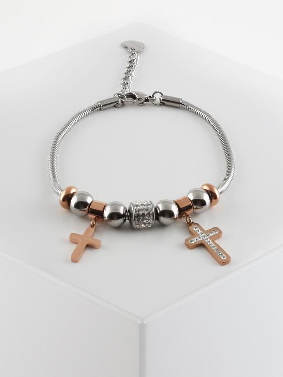 Bracciale con ciondolo a croce e strass