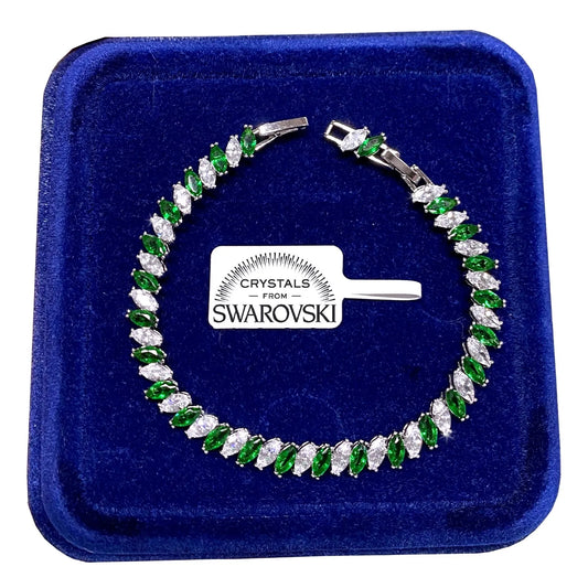 Bracciale Tennis Striscia Verde Bianco con Cristalli