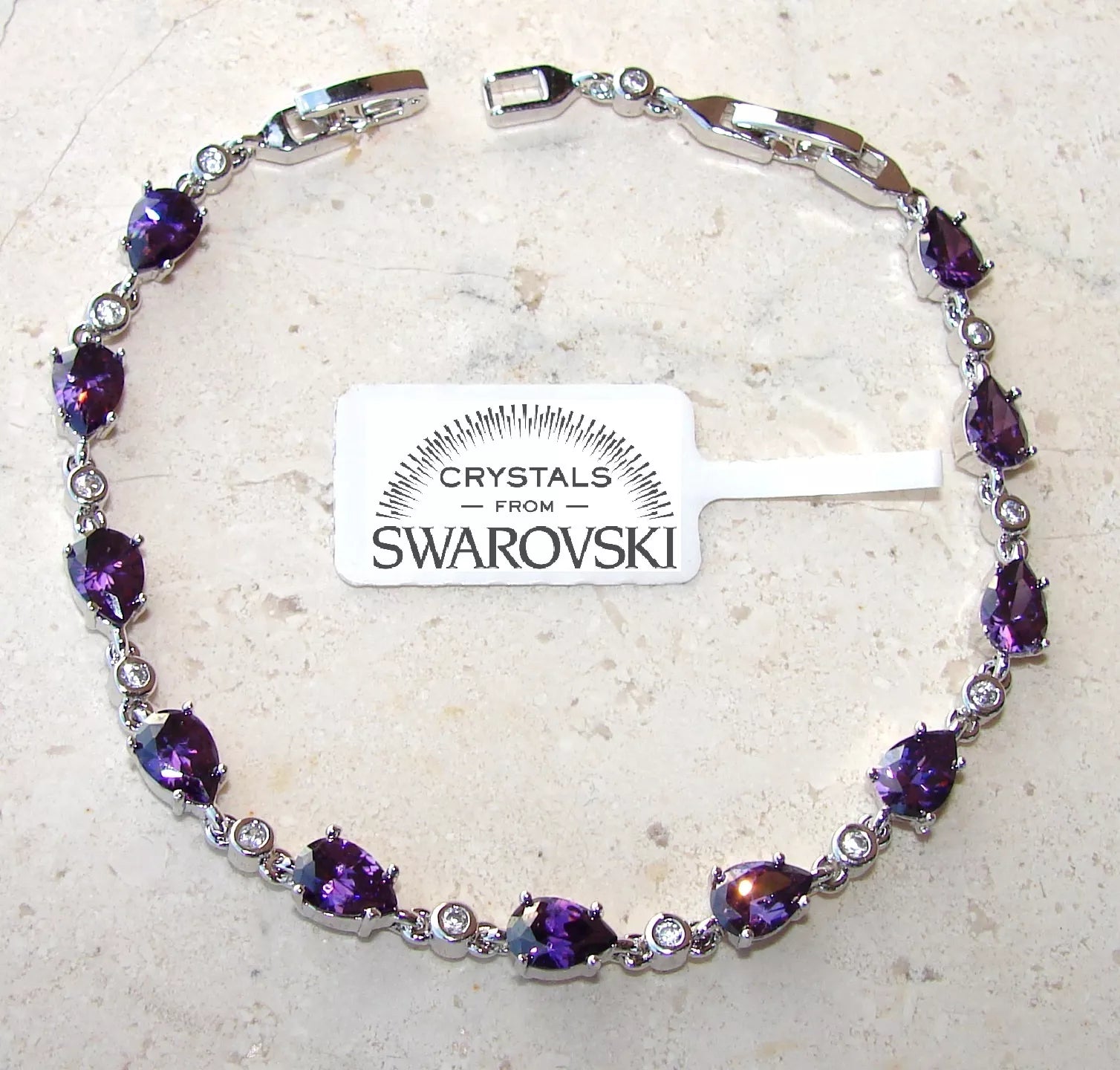 Bracciale Tennis Goccia oro bianco Donna, braccialetto cristalli