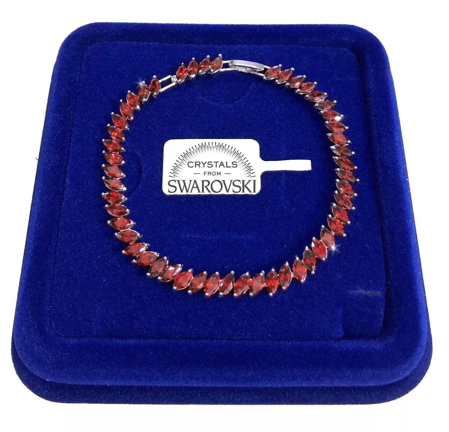 Bracciale Tennis Striscia Rosso oro Bianco con cristalli Swarovski