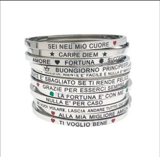 Bracciale con scritta frase rigido apribile